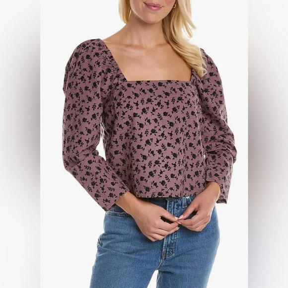 Madewell | Marilyn Seersucker Square-Neck Top in Fig (L) - Picture 1 of 7